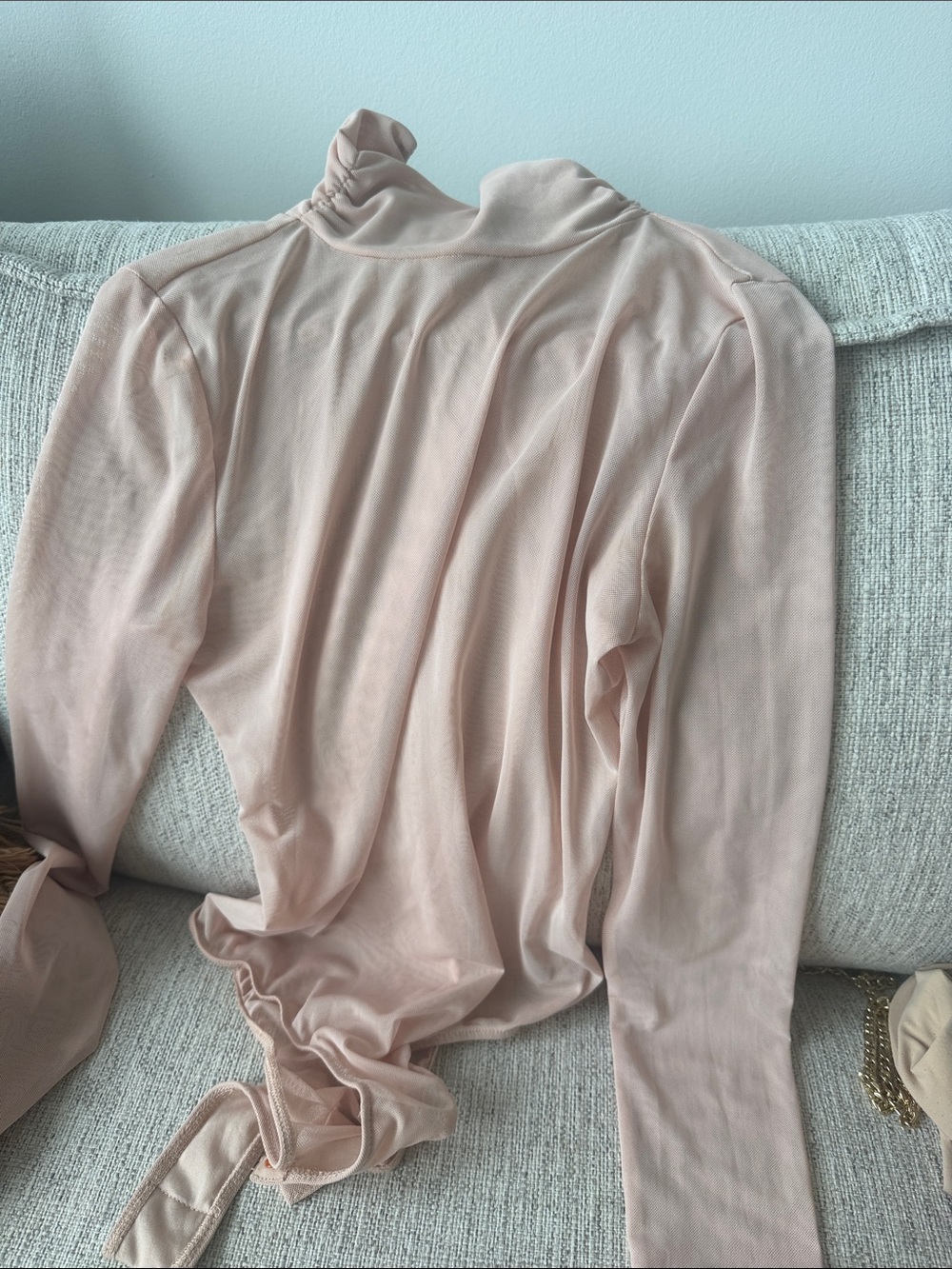 Forever 21 Blush Pink Long Sleeve sheer Mock Neck Bodysuit